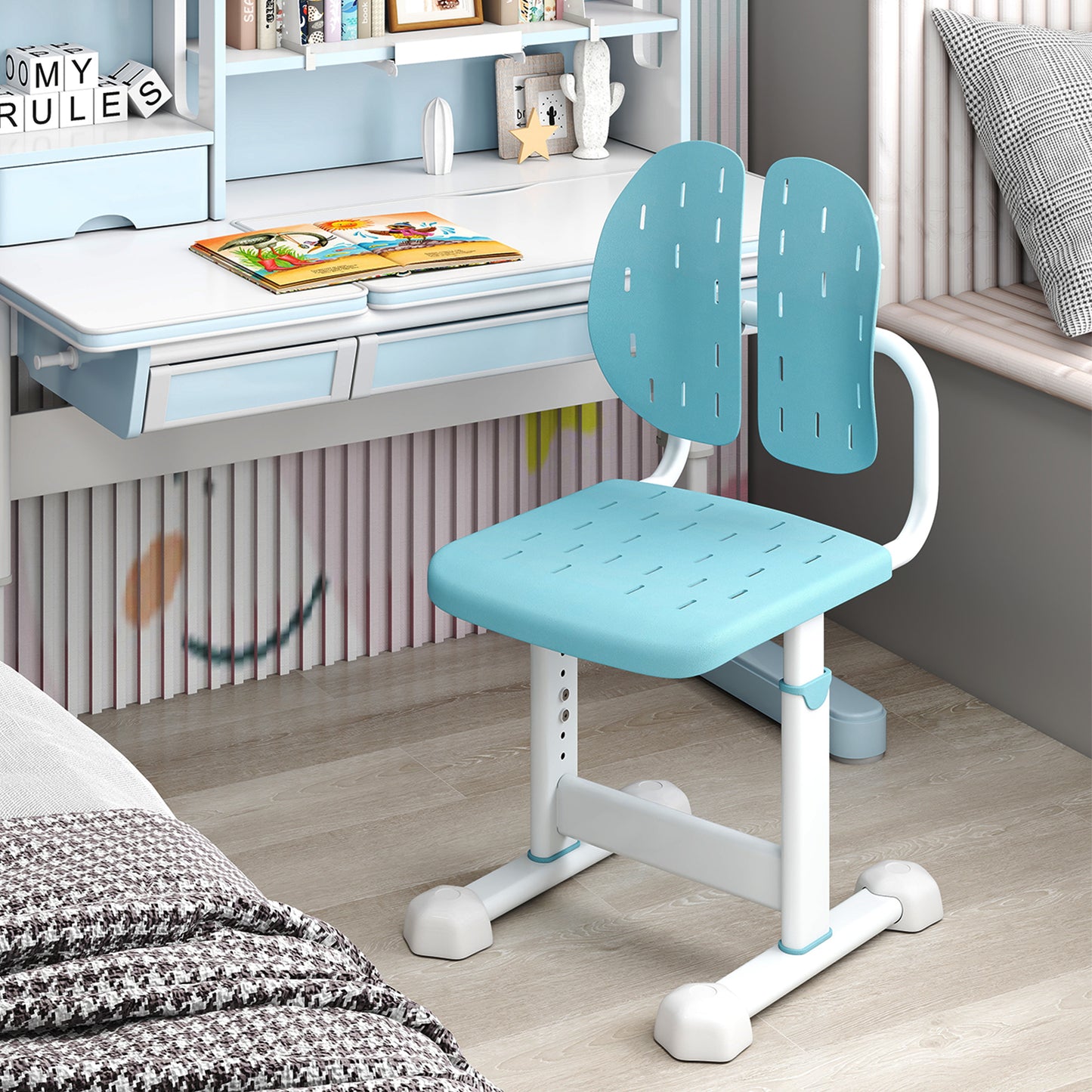 Height-Adjustable Kids Study Chair with Double Back Support
