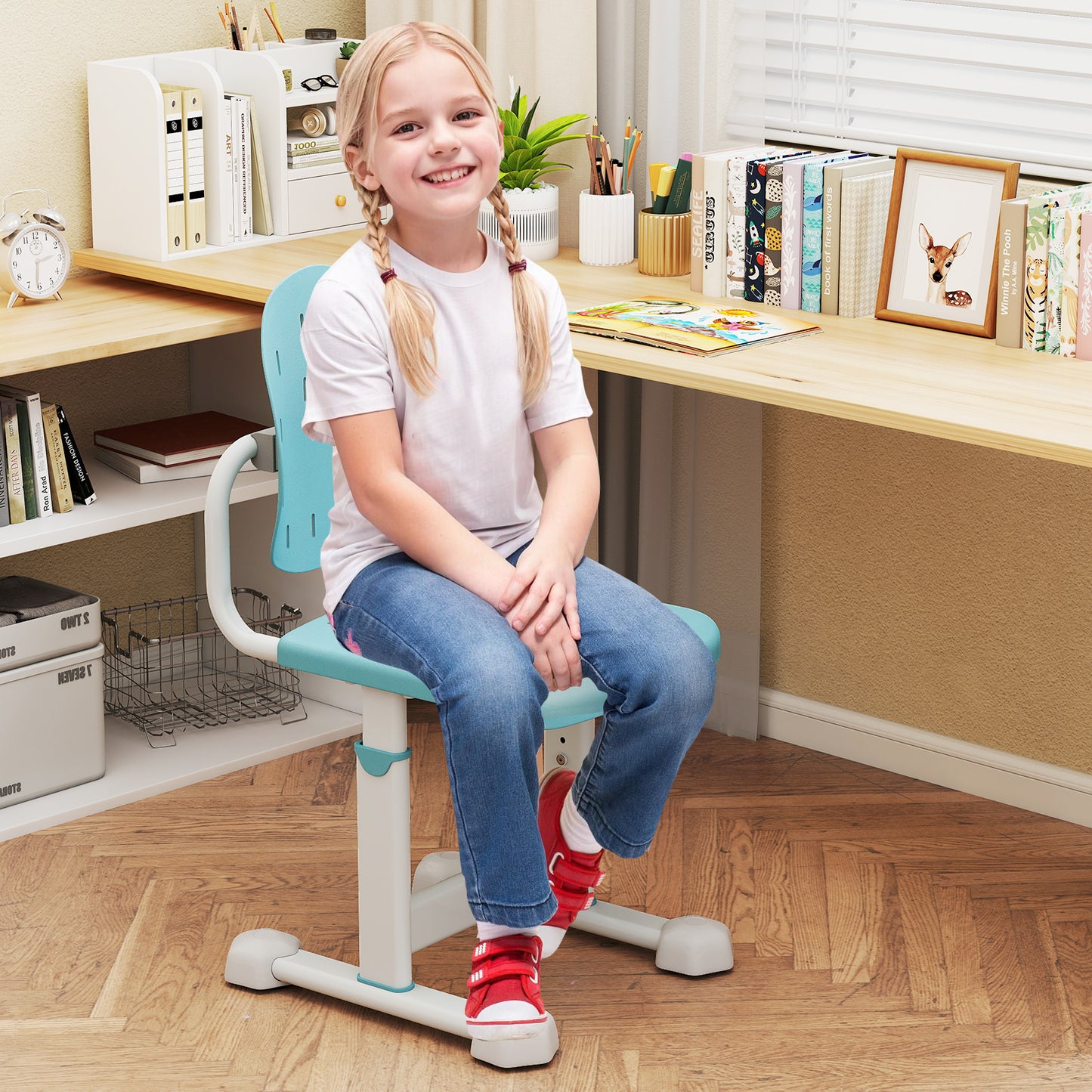 Height-Adjustable Kids Study Chair with Double Back Support