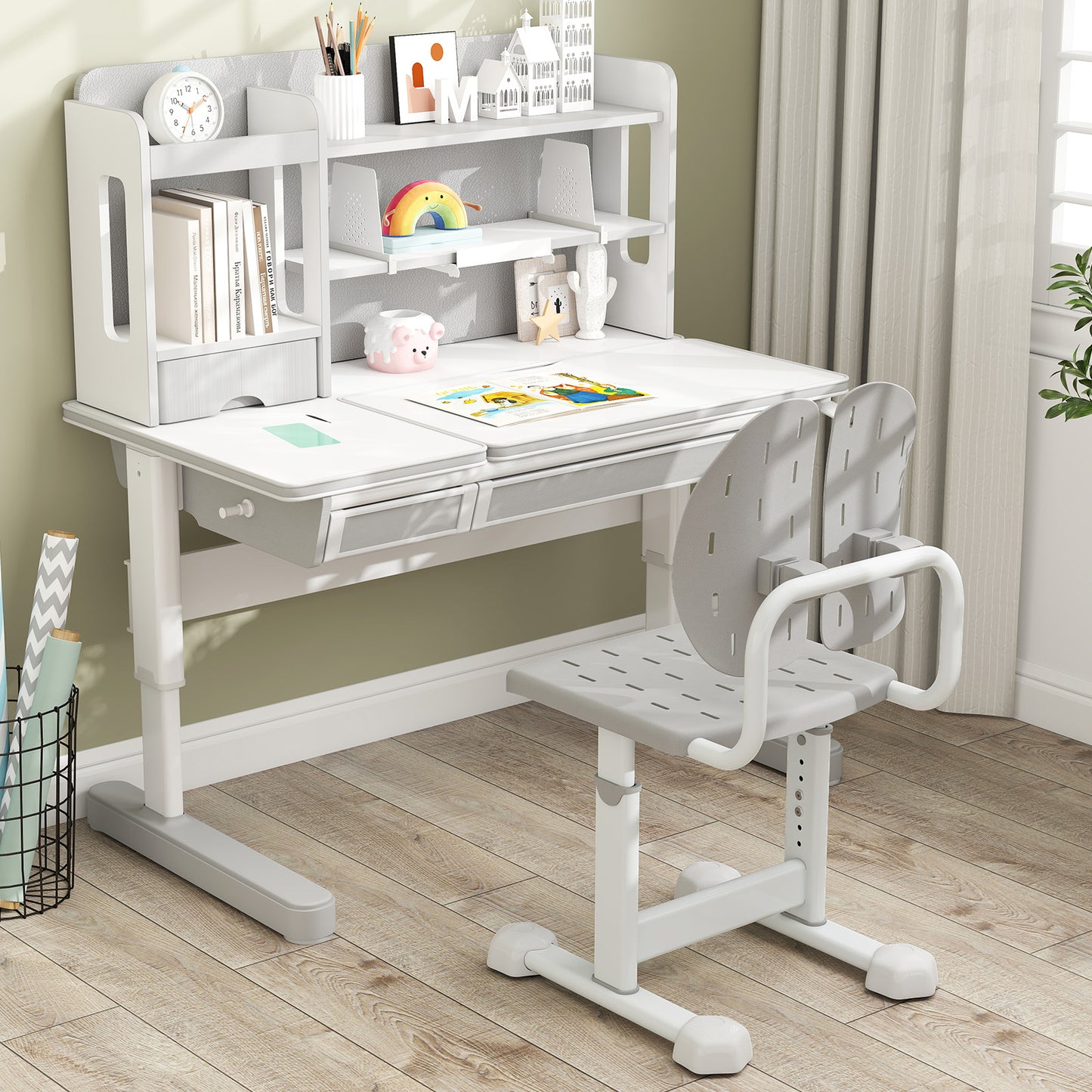 Height-Adjustable Kids Study Chair with Double Back Support