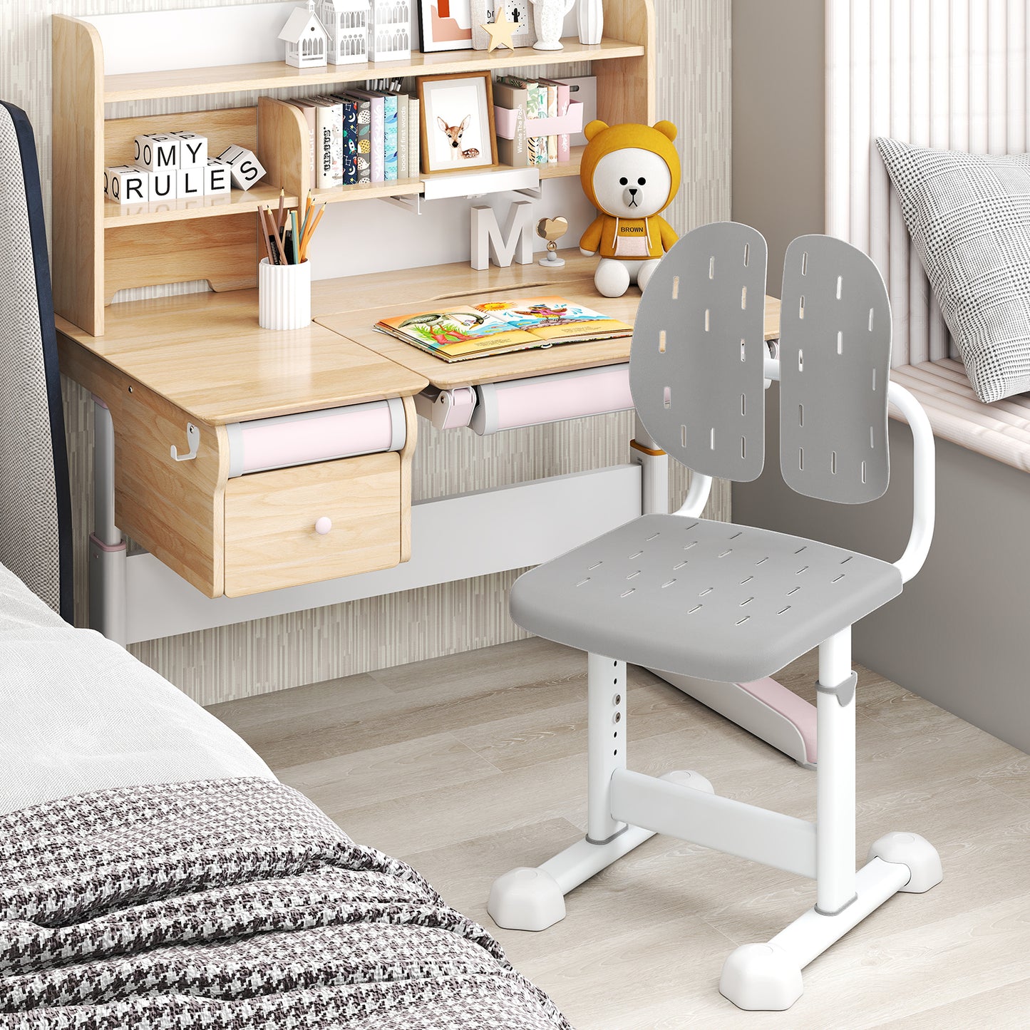 Height-Adjustable Kids Study Chair with Double Back Support