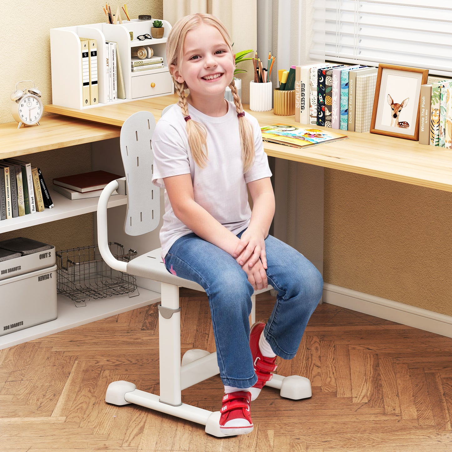 Height-Adjustable Kids Study Chair with Double Back Support