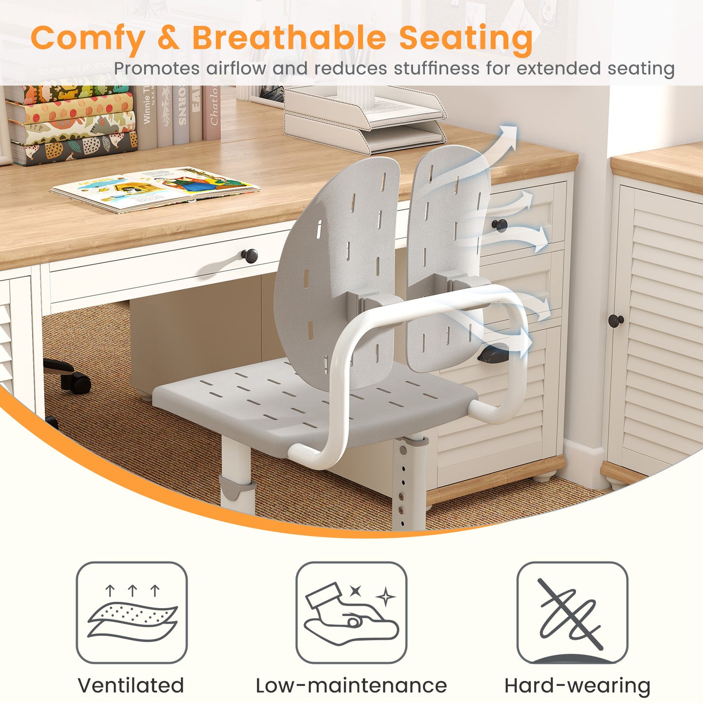 Height-Adjustable Kids Study Chair with Double Back Support