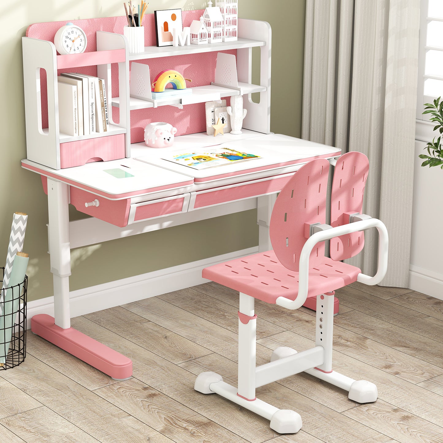 Height-Adjustable Kids Study Chair with Double Back Support