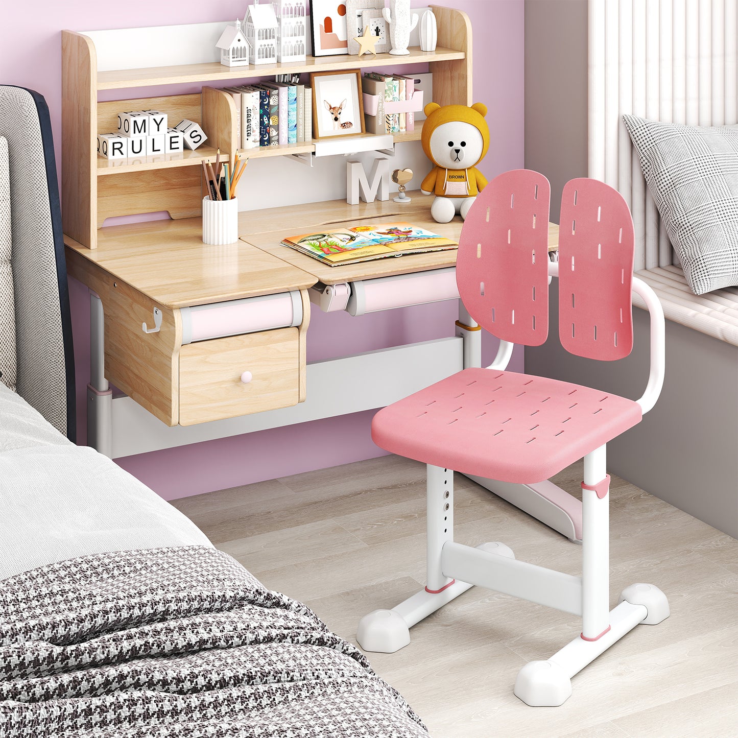 Height-Adjustable Kids Study Chair with Double Back Support