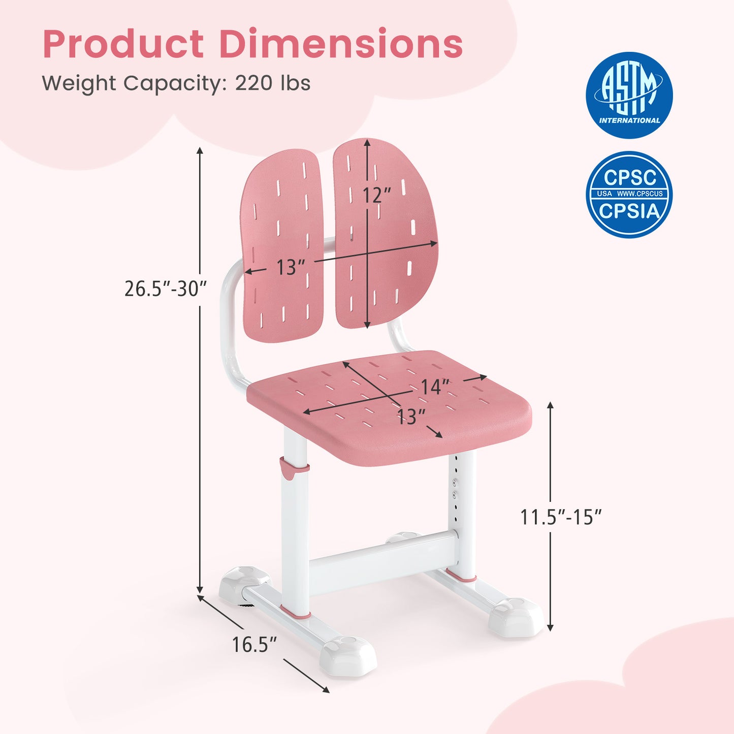 Height-Adjustable Kids Study Chair with Double Back Support