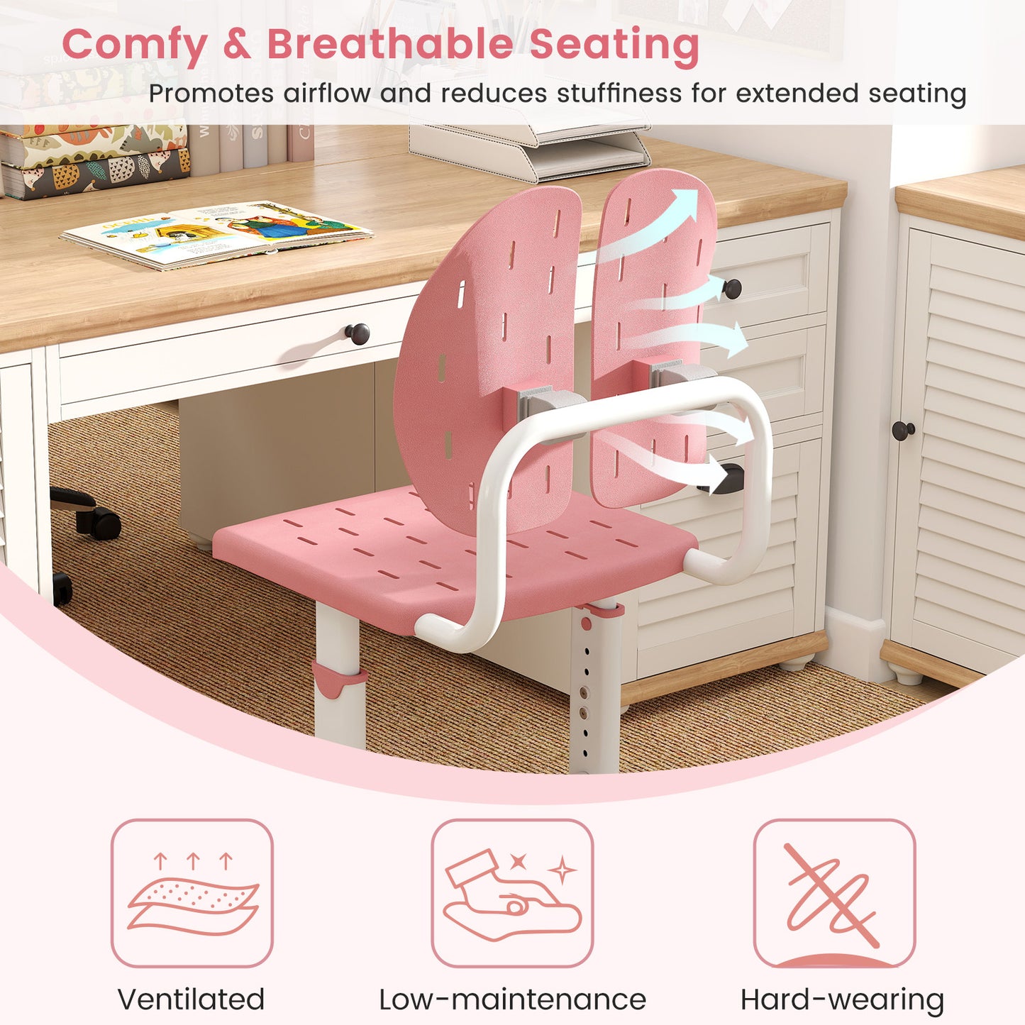 Height-Adjustable Kids Study Chair with Double Back Support