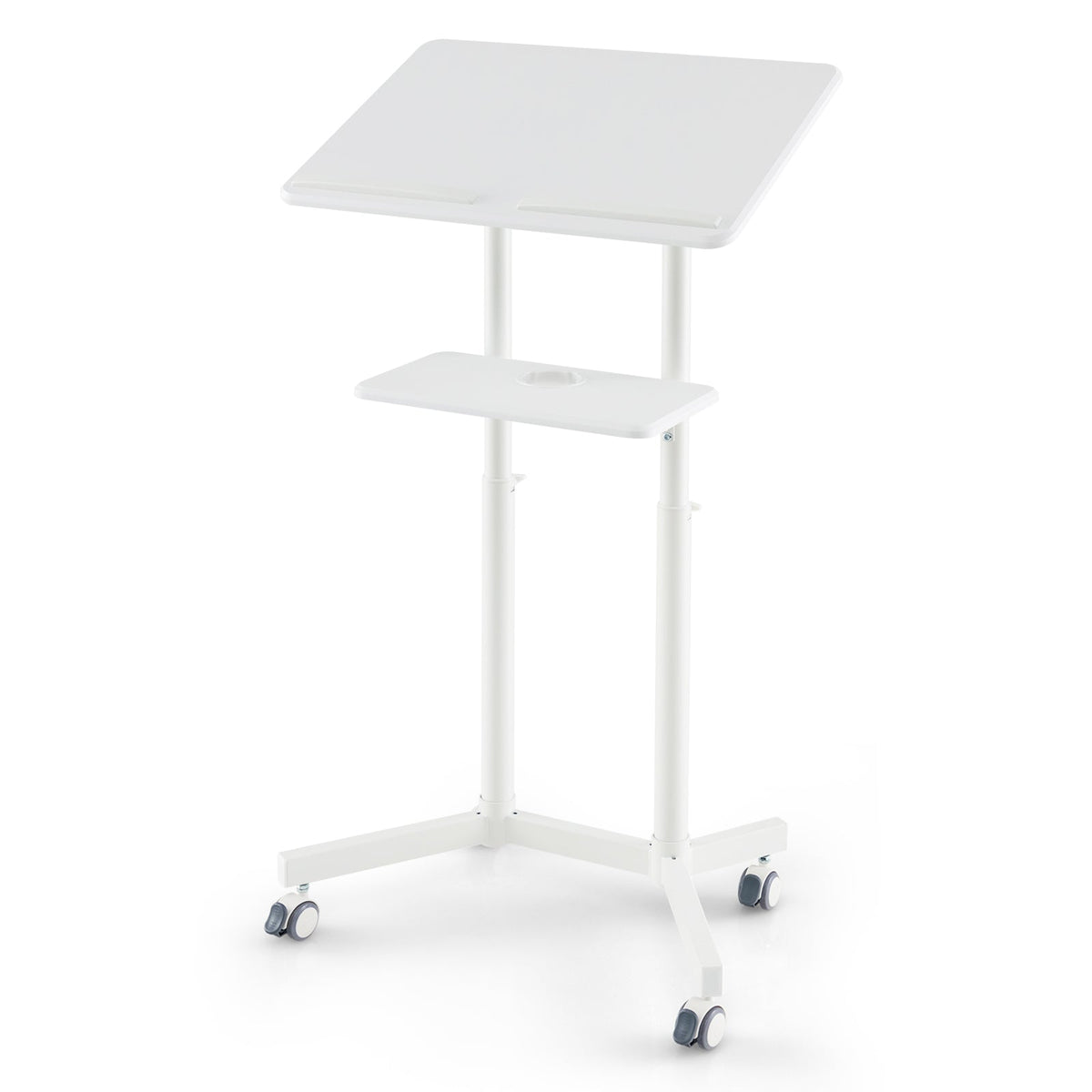 Mobile Lectern Podium Height-adjustable Rolling Laptop Cart with Tilting Top Storage Tray