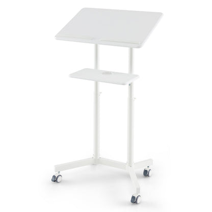 Mobile Lectern Podium Height-adjustable Rolling Laptop Cart with Tilting Top Storage Tray