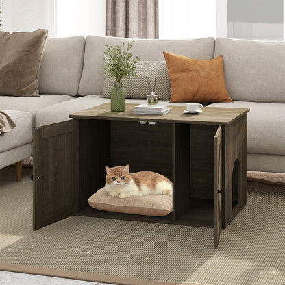 Hidden Cat Litter Box Enclosure Furniture with Divider-Oak