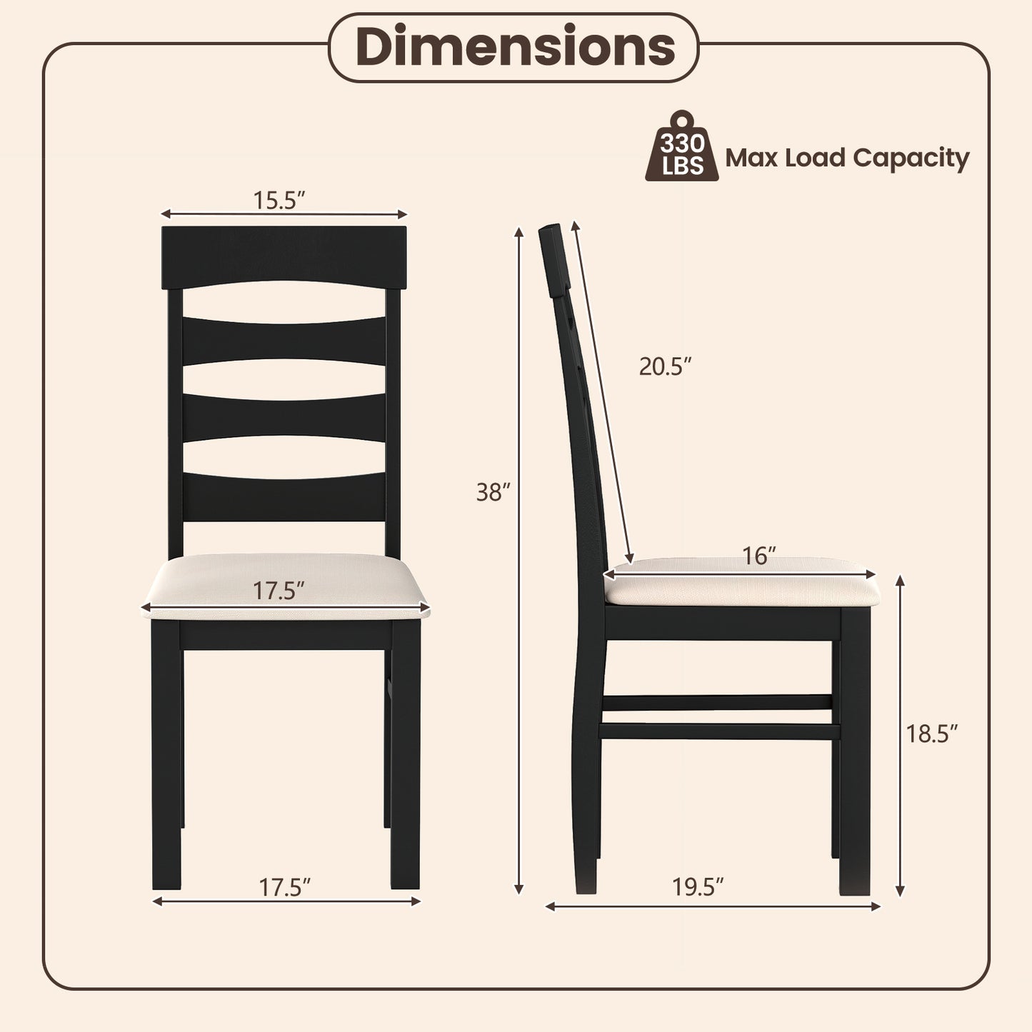 High Back Dining Chairs Set of 2 with Padded Seat