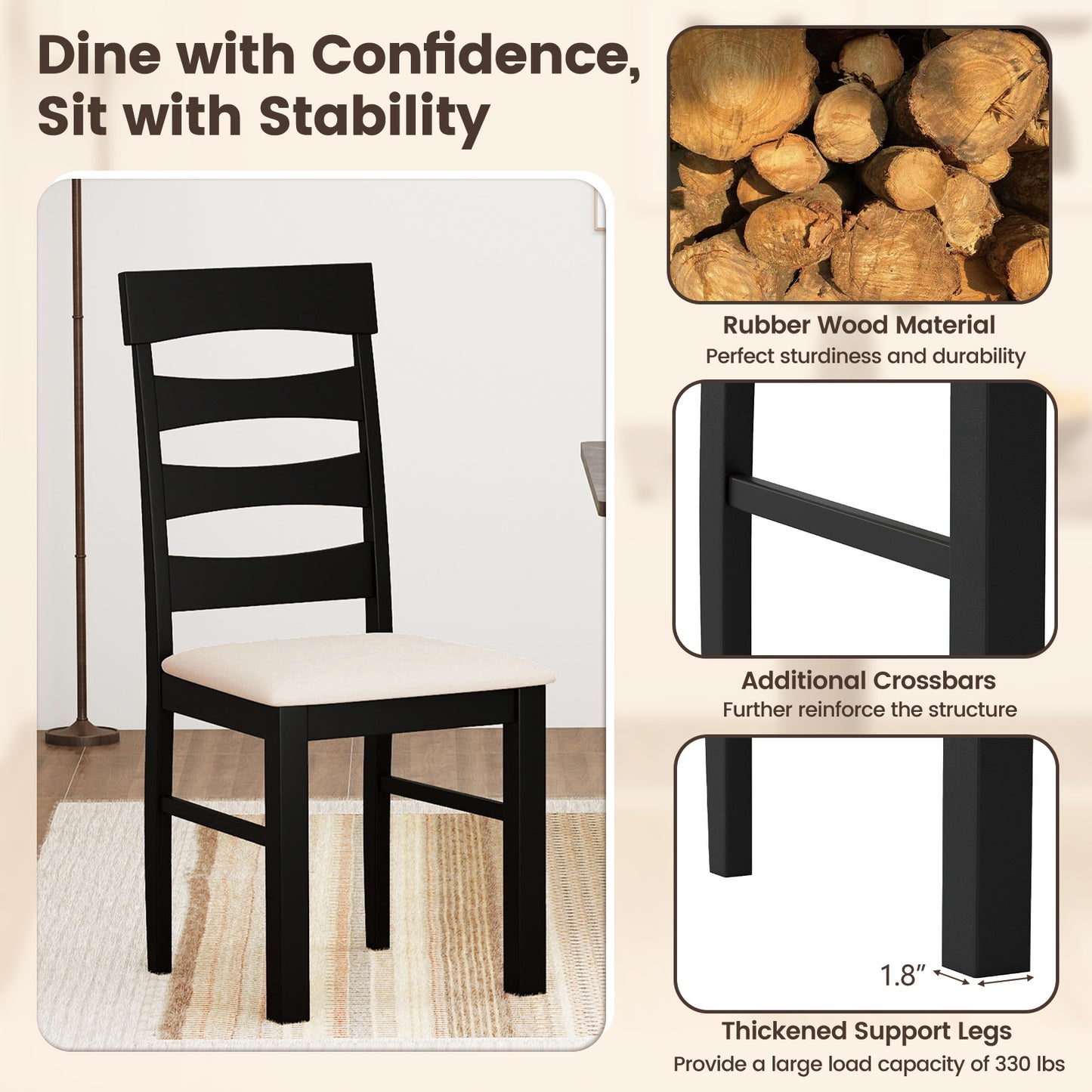 High Back Dining Chairs Set of 2 with Padded Seat
