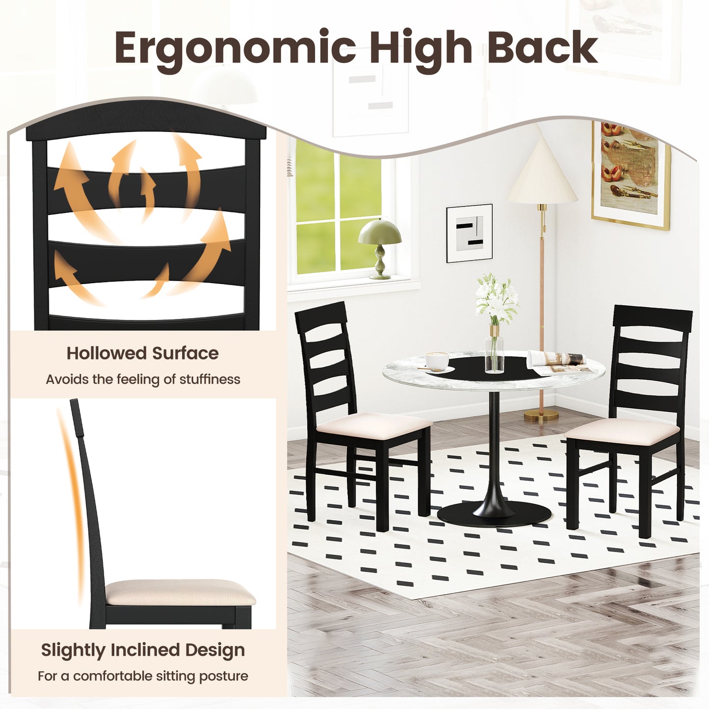 High Back Dining Chairs Set of 2 with Padded Seat