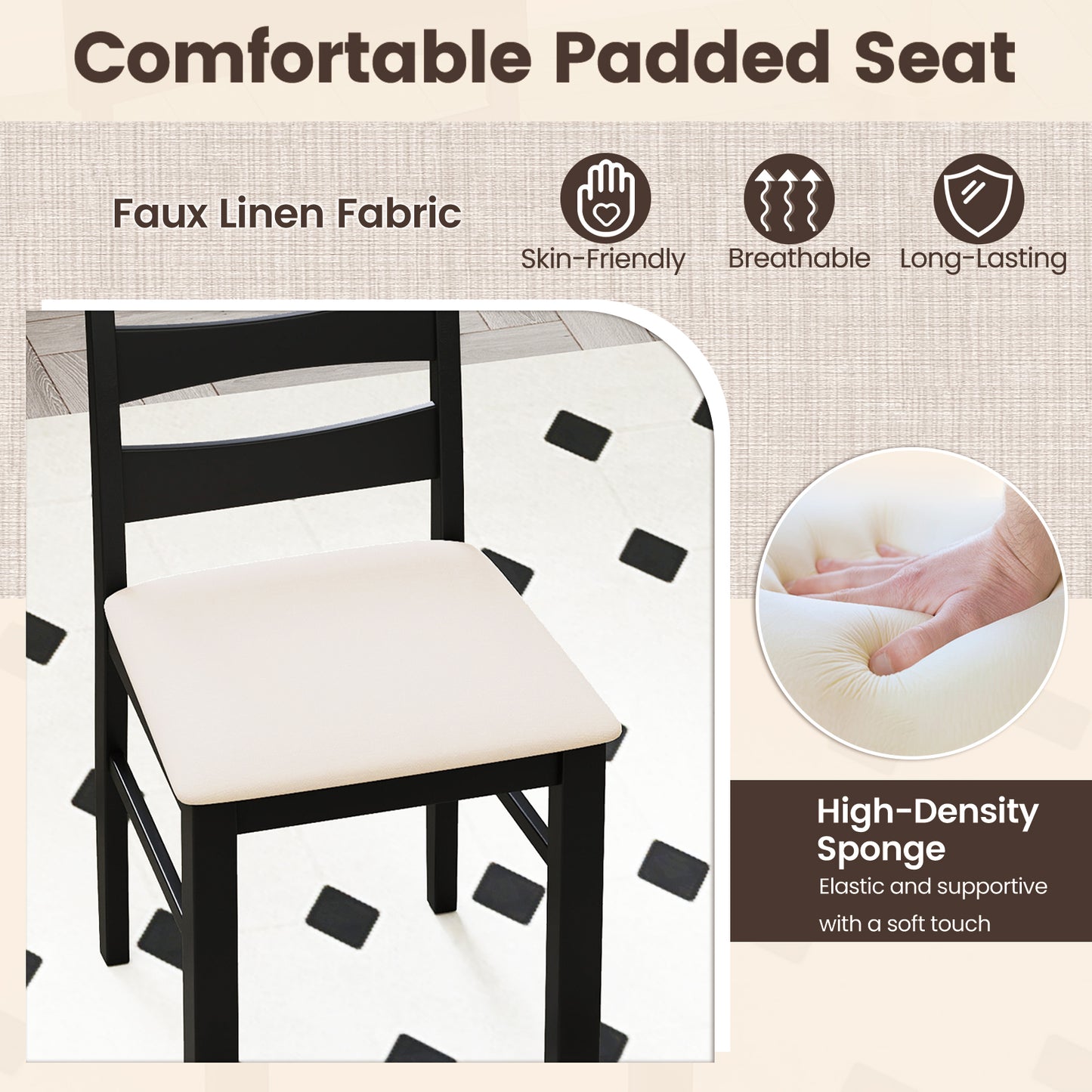 High Back Dining Chairs Set of 2 with Padded Seat