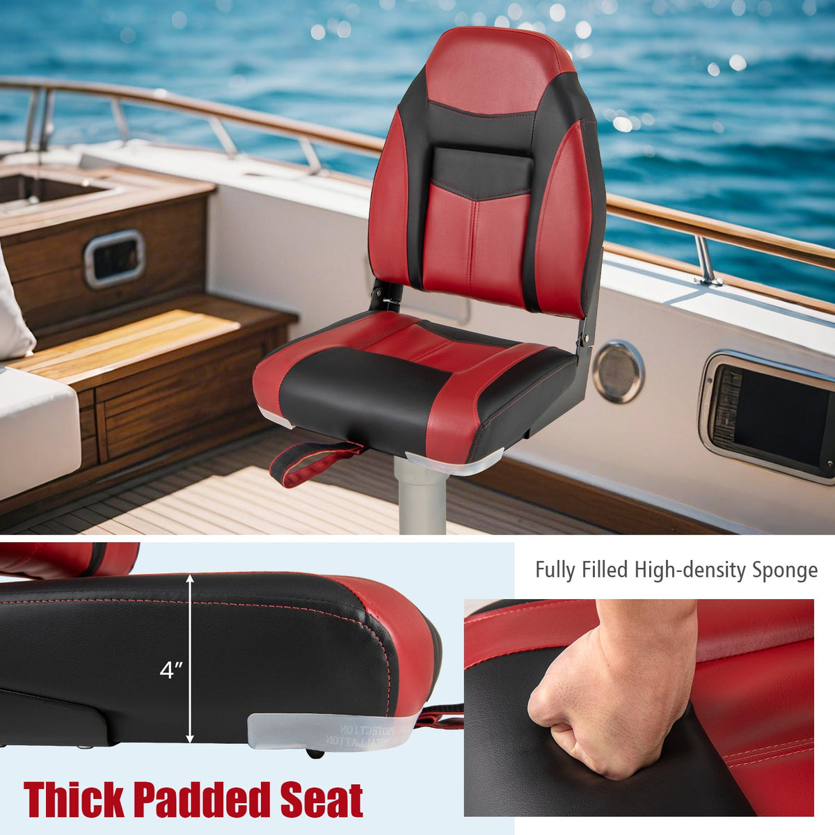 High Back Folding Boat Seat Set with Sponge Cushion-1 Piece