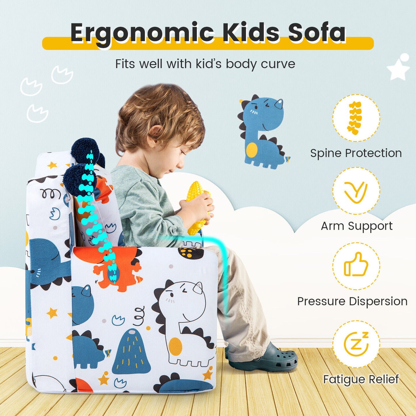 Kids Sofa Chair with Armrest and Pillow - Blue