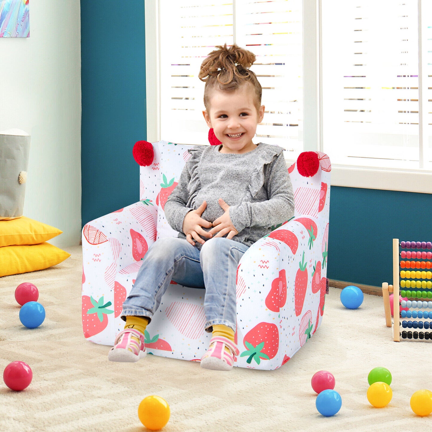 Kids Sofa Chair with Armrest and Pillow - Blue
