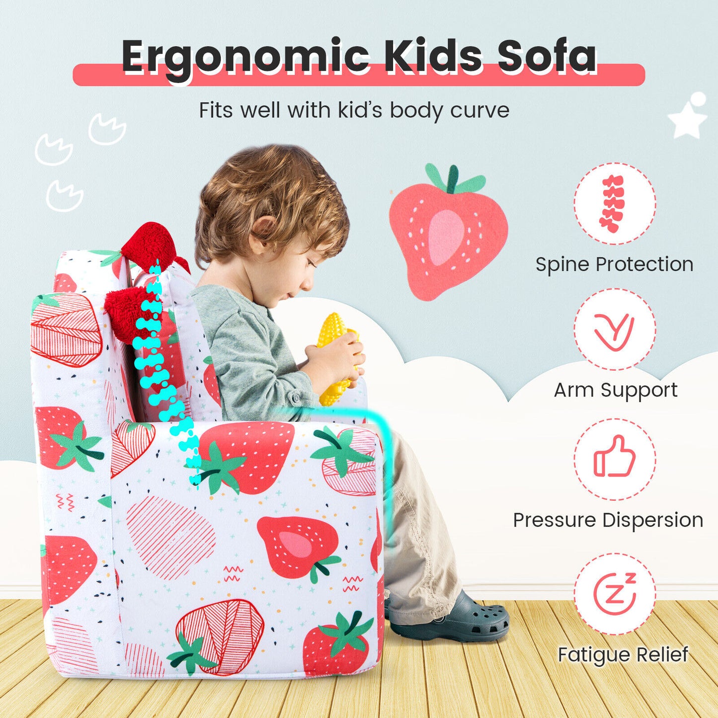 Kids Sofa Chair with Armrest and Pillow - Blue