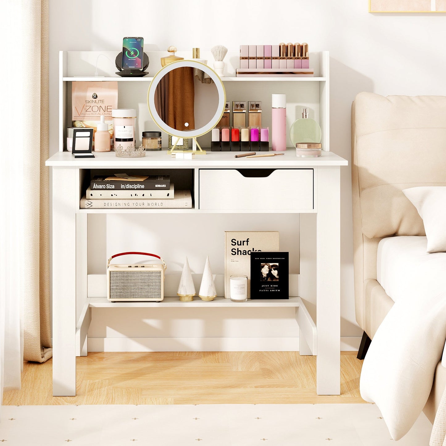 Home Office Computer Desk with Storage Shelves and Drawer Ideal for Working and Studying