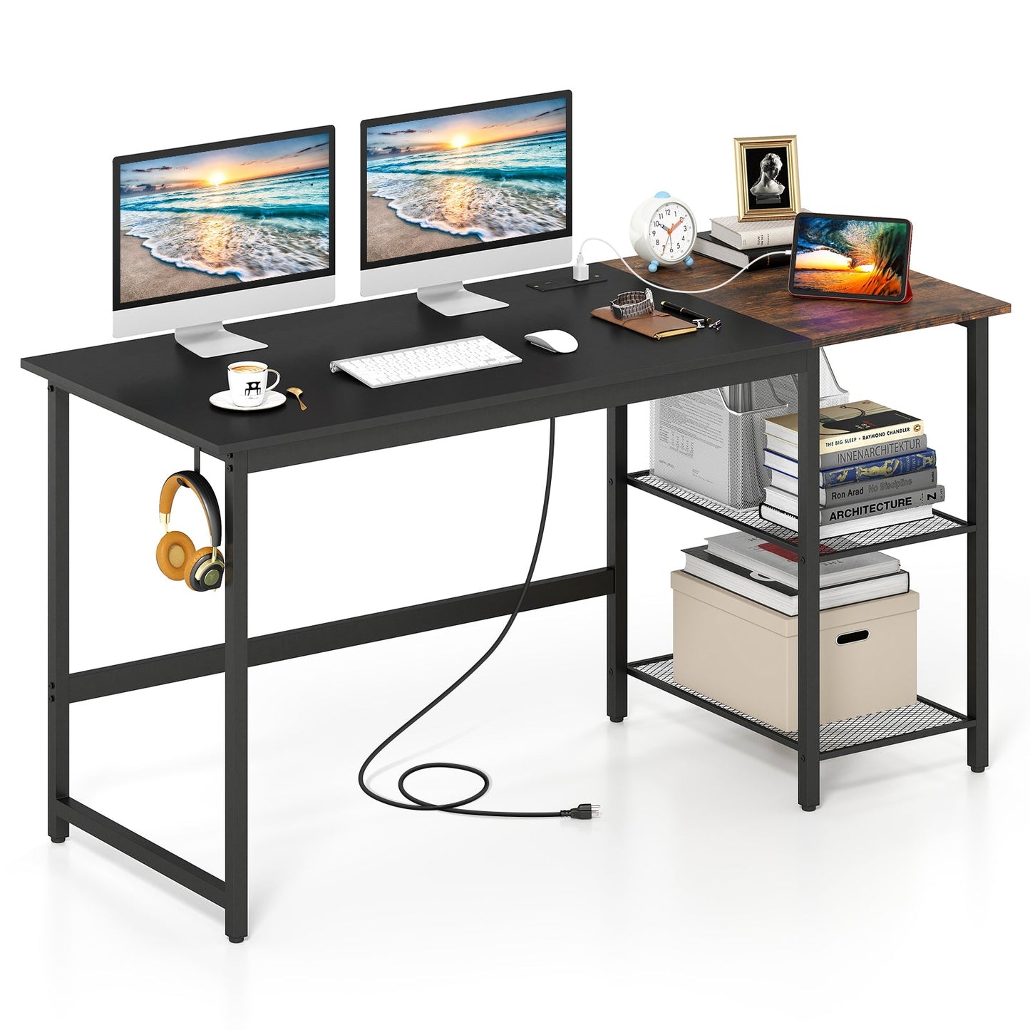 59 Inch Home Office Computer Desk with Removable Storage Shelves