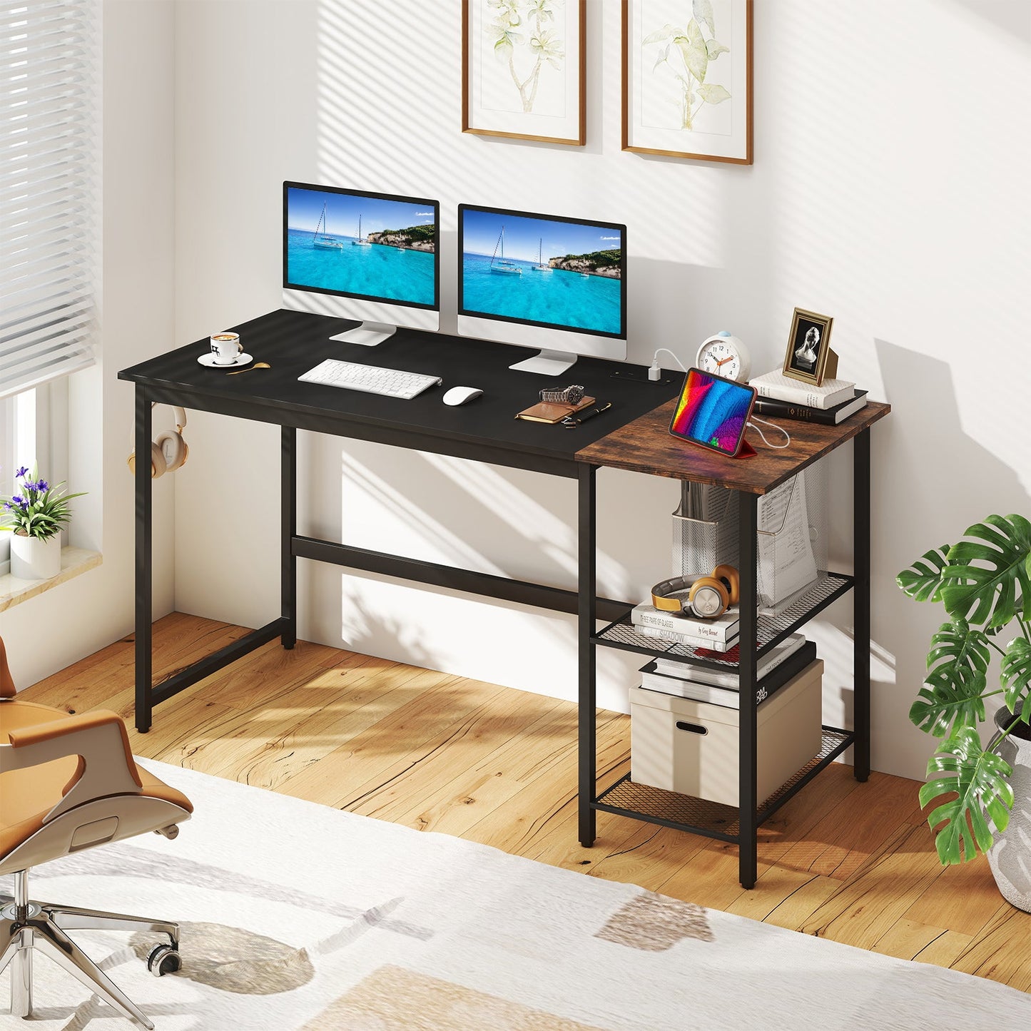 59 Inch Home Office Computer Desk with Removable Storage Shelves