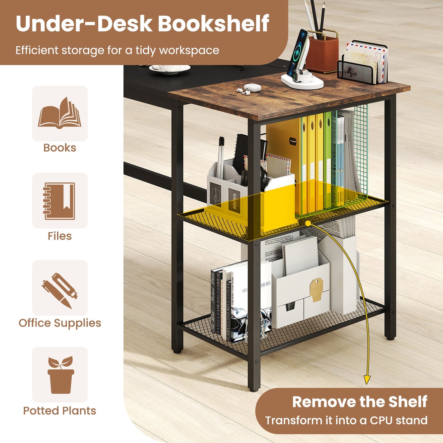 59 Inch Home Office Computer Desk with Removable Storage Shelves