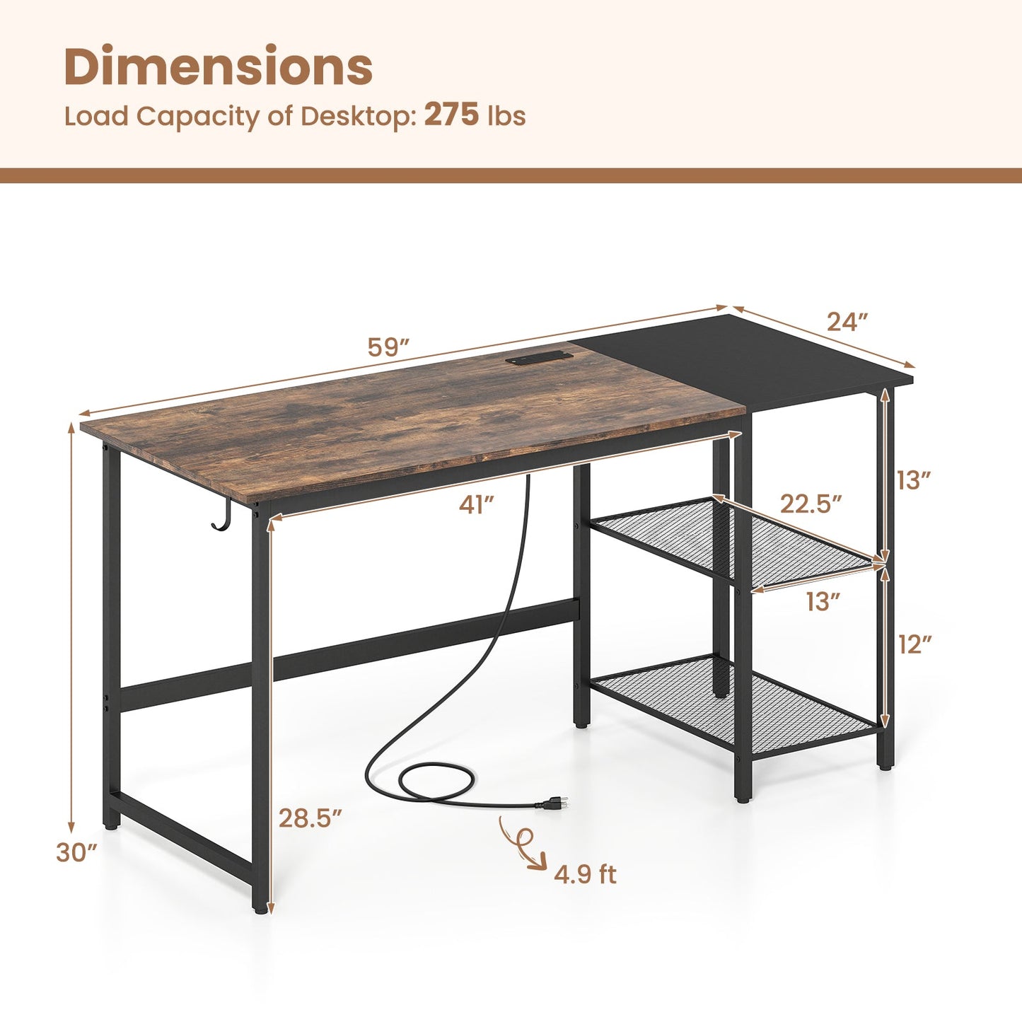 59 Inch Home Office Computer Desk with Removable Storage Shelves