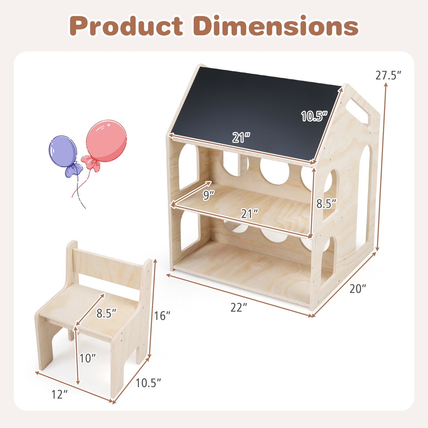 House-Shaped Kids Table and Chair Set with Chalkboard
