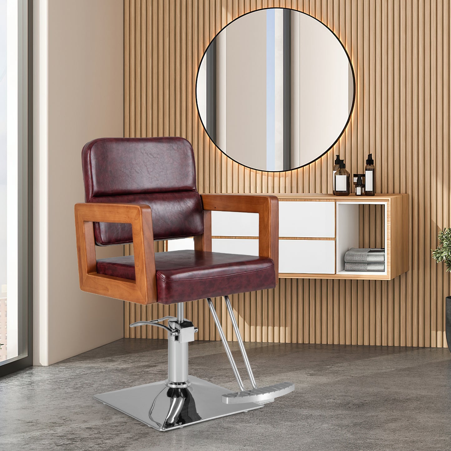 Hydraulic Barber Chair Salon Chair for Hair Stylist with 360 Degrees Swivel-Red