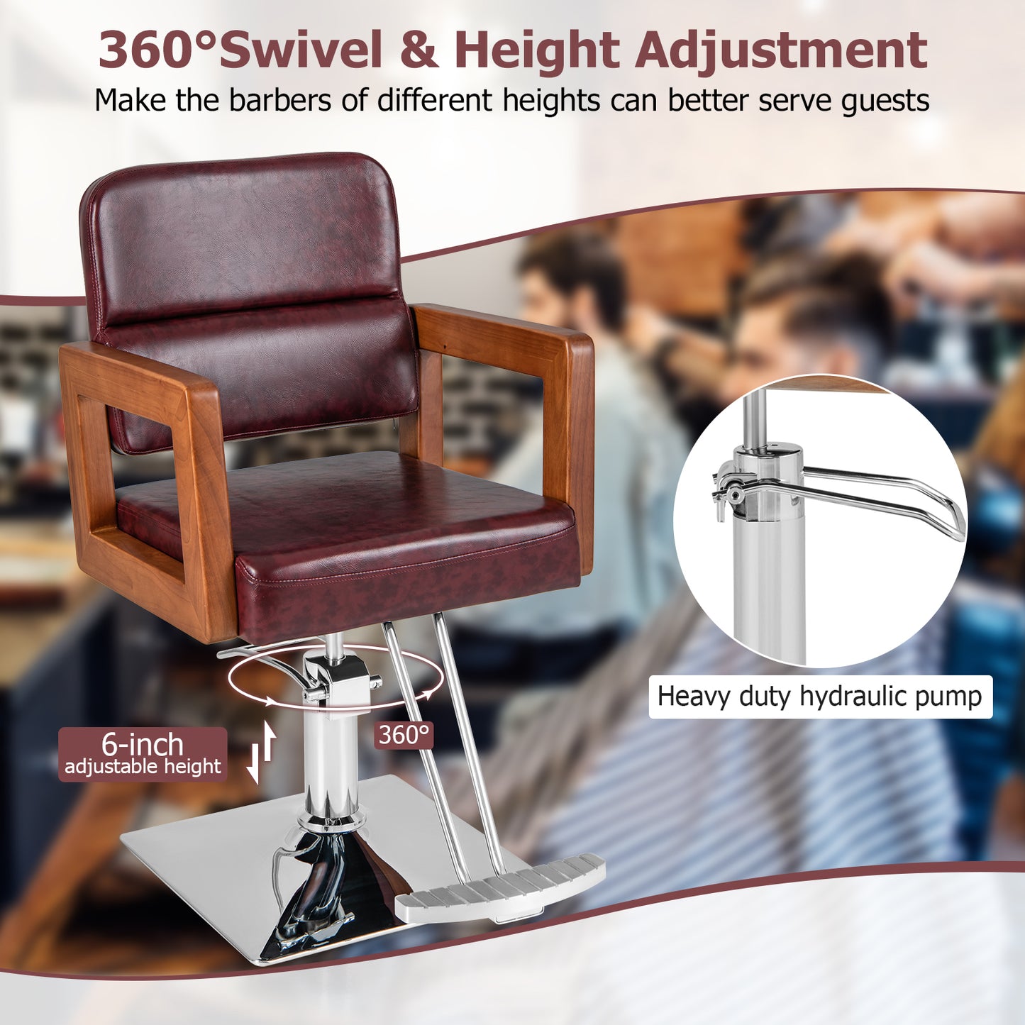 Hydraulic Barber Chair Salon Chair for Hair Stylist with 360 Degrees Swivel-Red