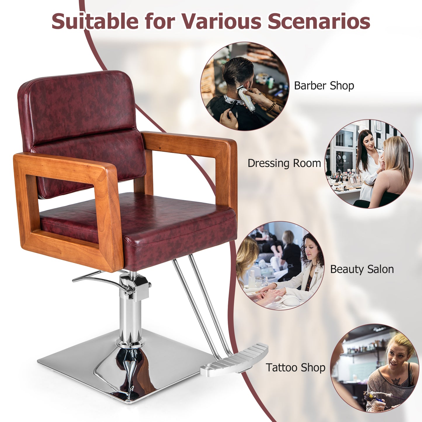 Hydraulic Barber Chair Salon Chair for Hair Stylist with 360 Degrees Swivel-Red