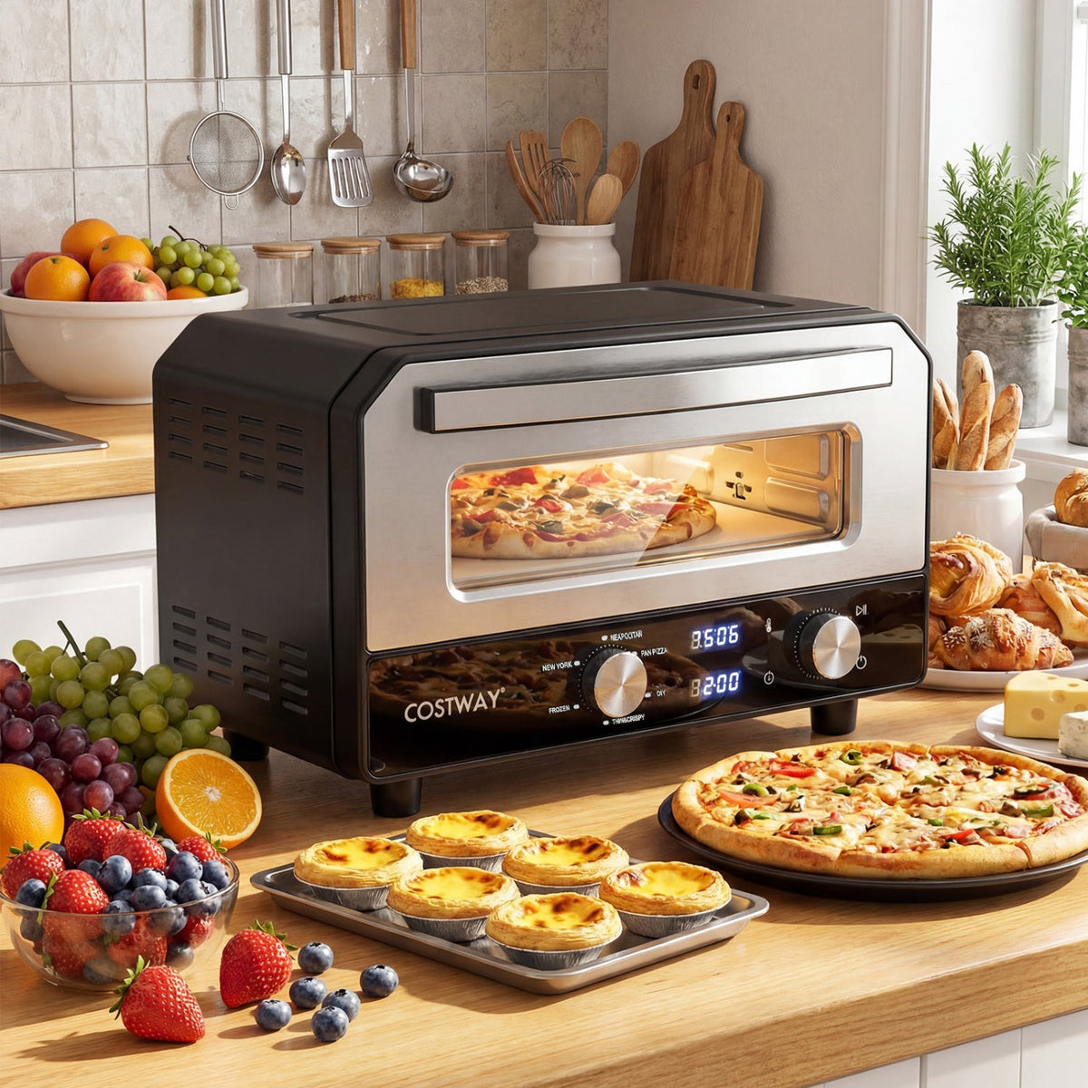 Indoor Electric Pizza Oven Countertop Pizza Oven for 12 Inch Pizzas-Black