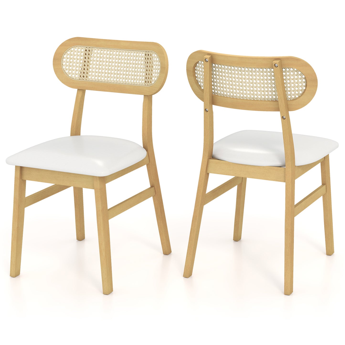 Mid Century Dining Chairs Set of 2 with Rattan Back