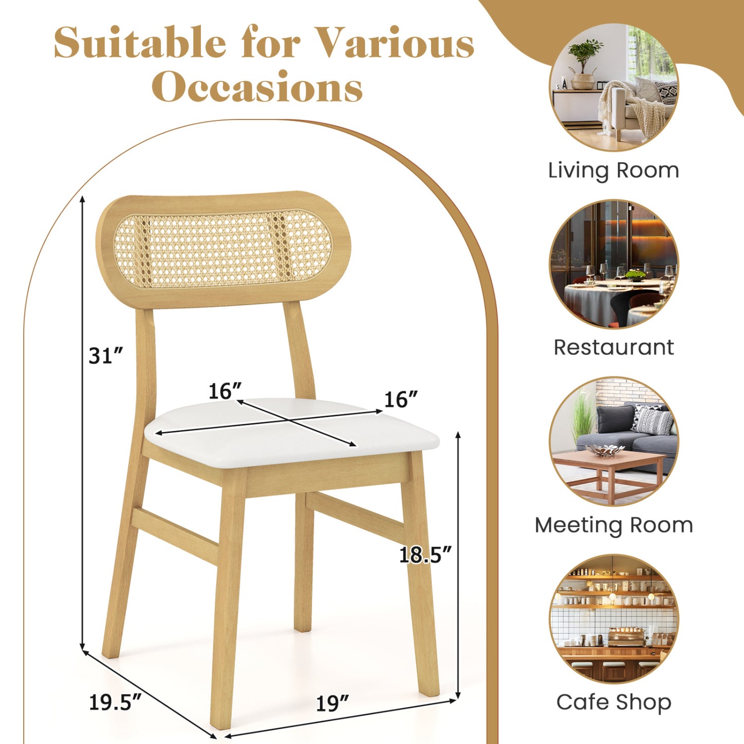 Mid Century Dining Chairs Set of 2 with Rattan Back