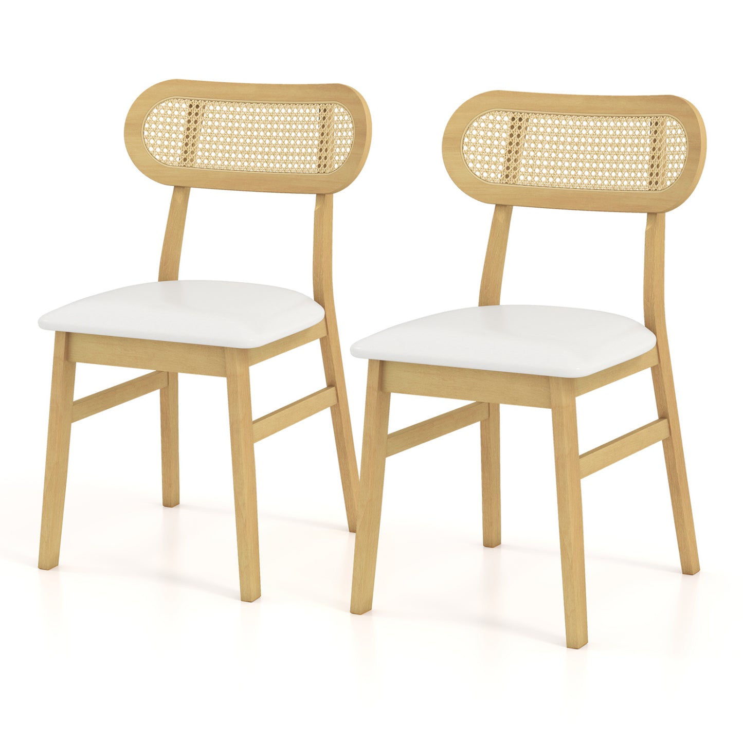 Mid Century Dining Chairs Set of 2 with Rattan Back