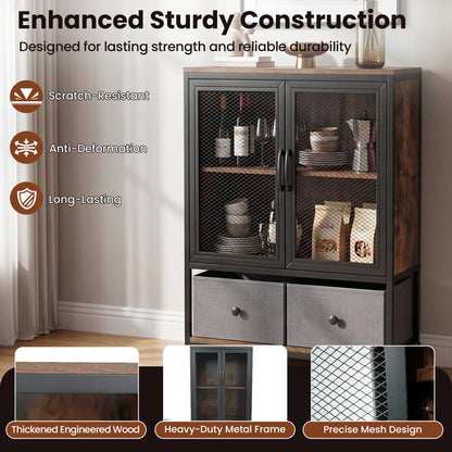 Industrial Coffee Bar Cabinet with 2-Tier Storage Compartment