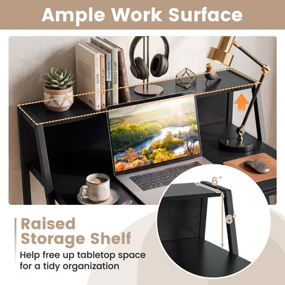 31.5" Industrial Desk with Raised Shelf Metal Frame