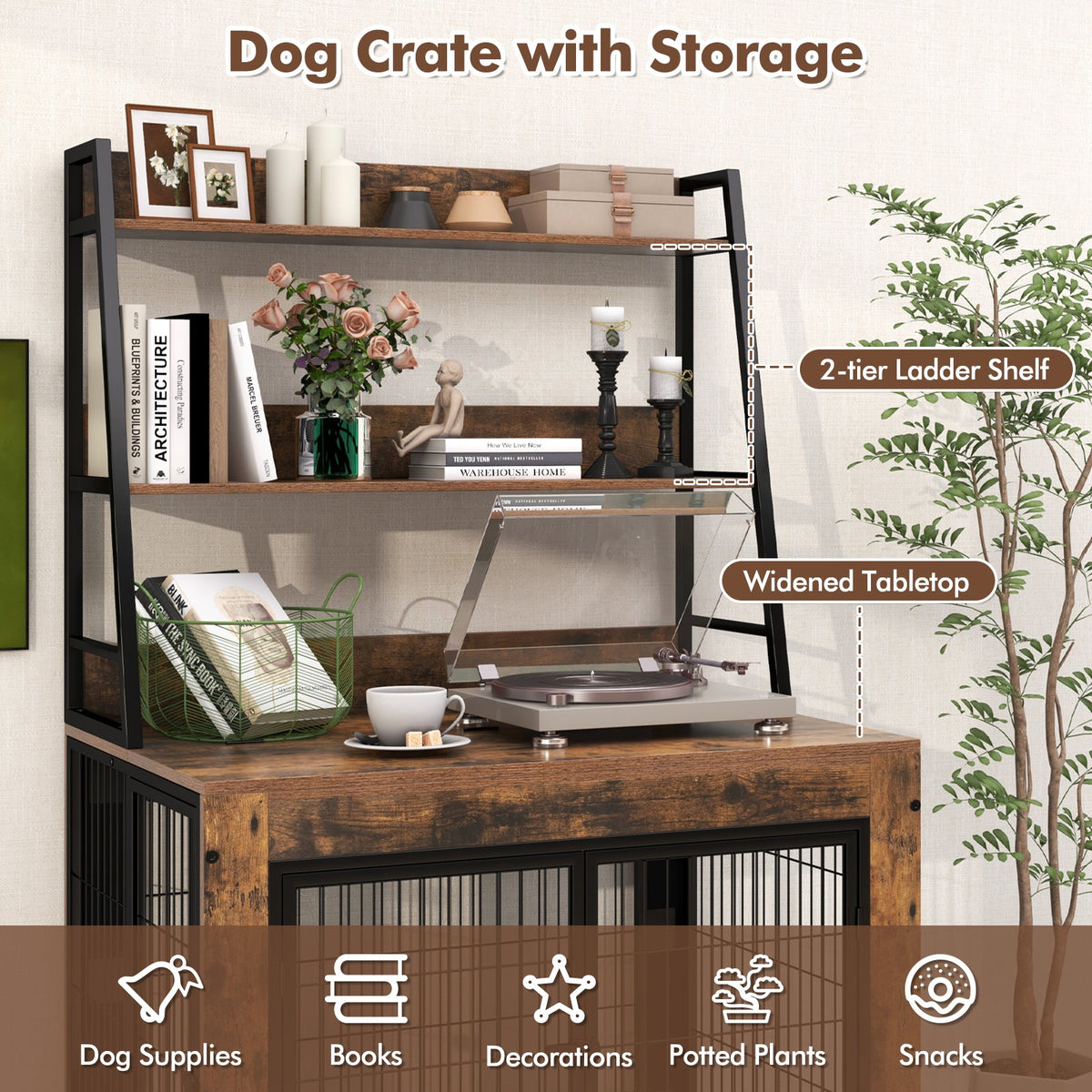 Industrial Dog Kennel Dog Crate Furniture with Storage Shelves
