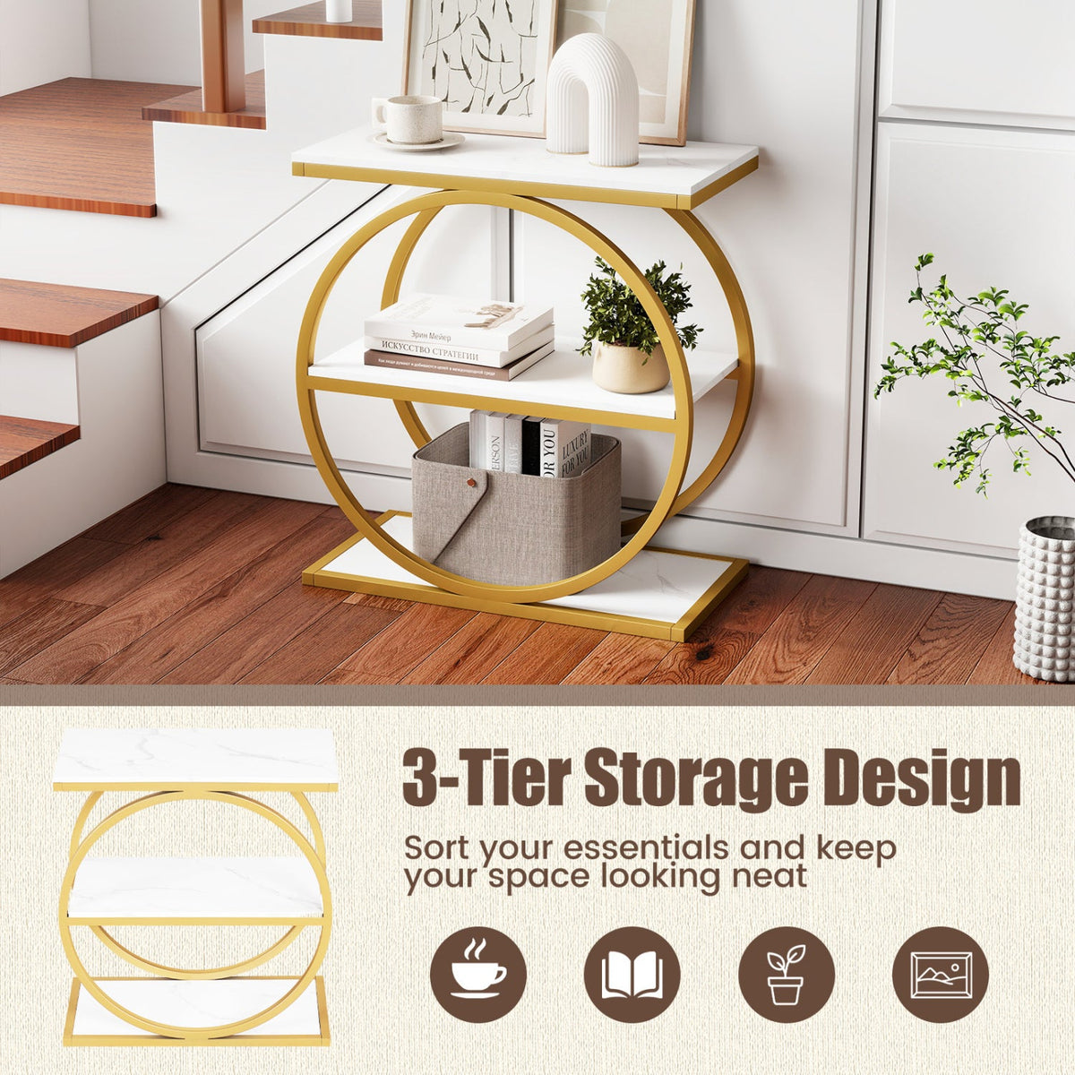 3-Tier Industrial Side Table with Metal Frame