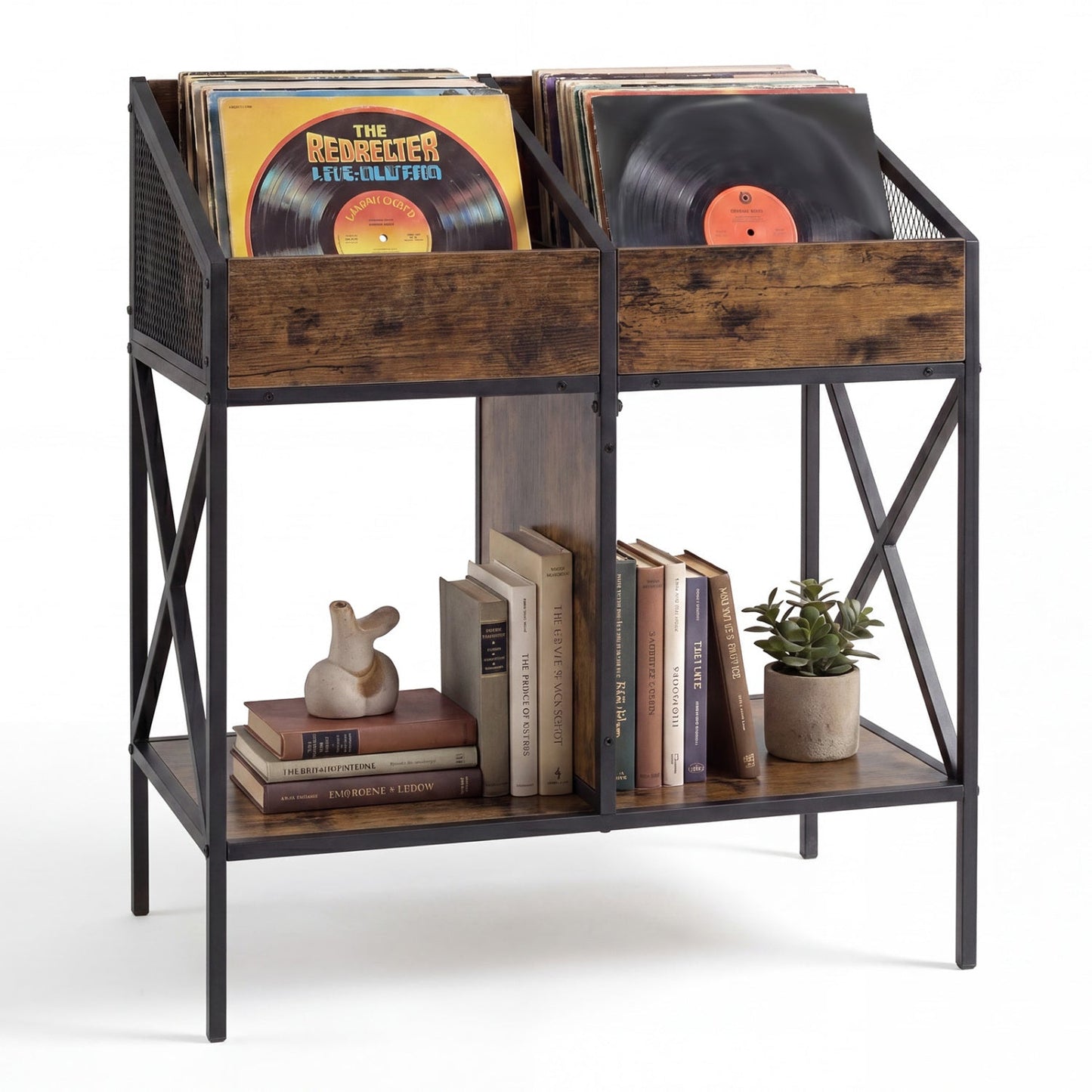 Industrial Vinyl Record Storage Rack with Metal Frame