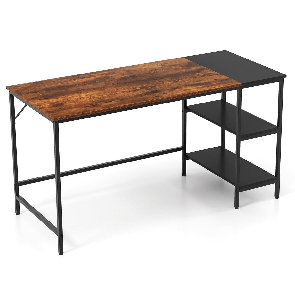 55 Inch Modern Industrial Style Study Writing Desk with 2 Storage Shelves