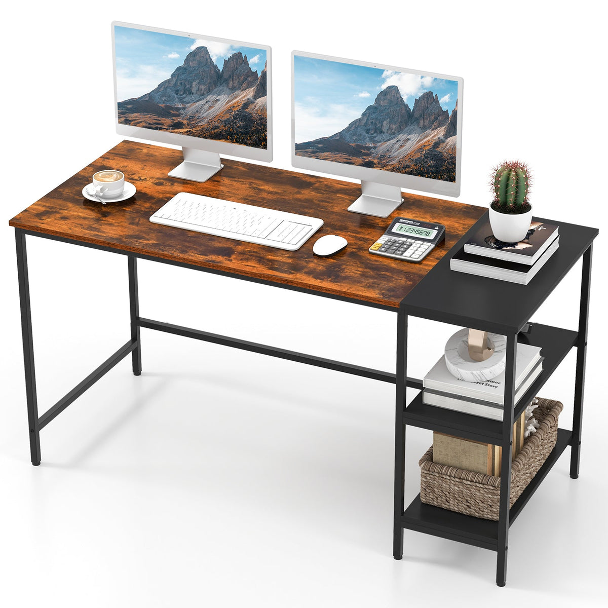 55 Inch Modern Industrial Style Study Writing Desk with 2 Storage Shelves