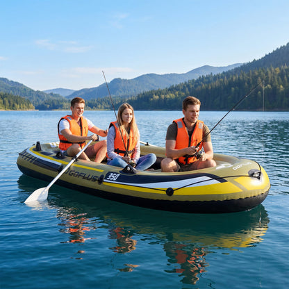 4-Person Inflatable Fishing Boat with Oars and Pump
