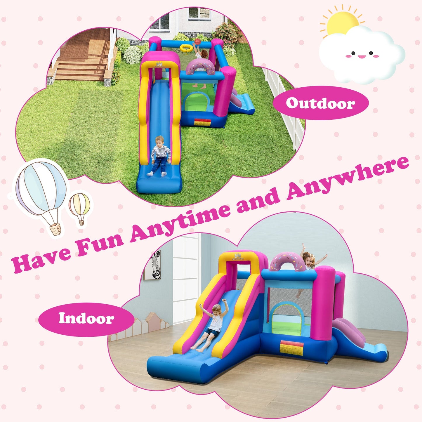 Inflatable Bounce House with Slides and Basketball Hoop (with 735W Blower)