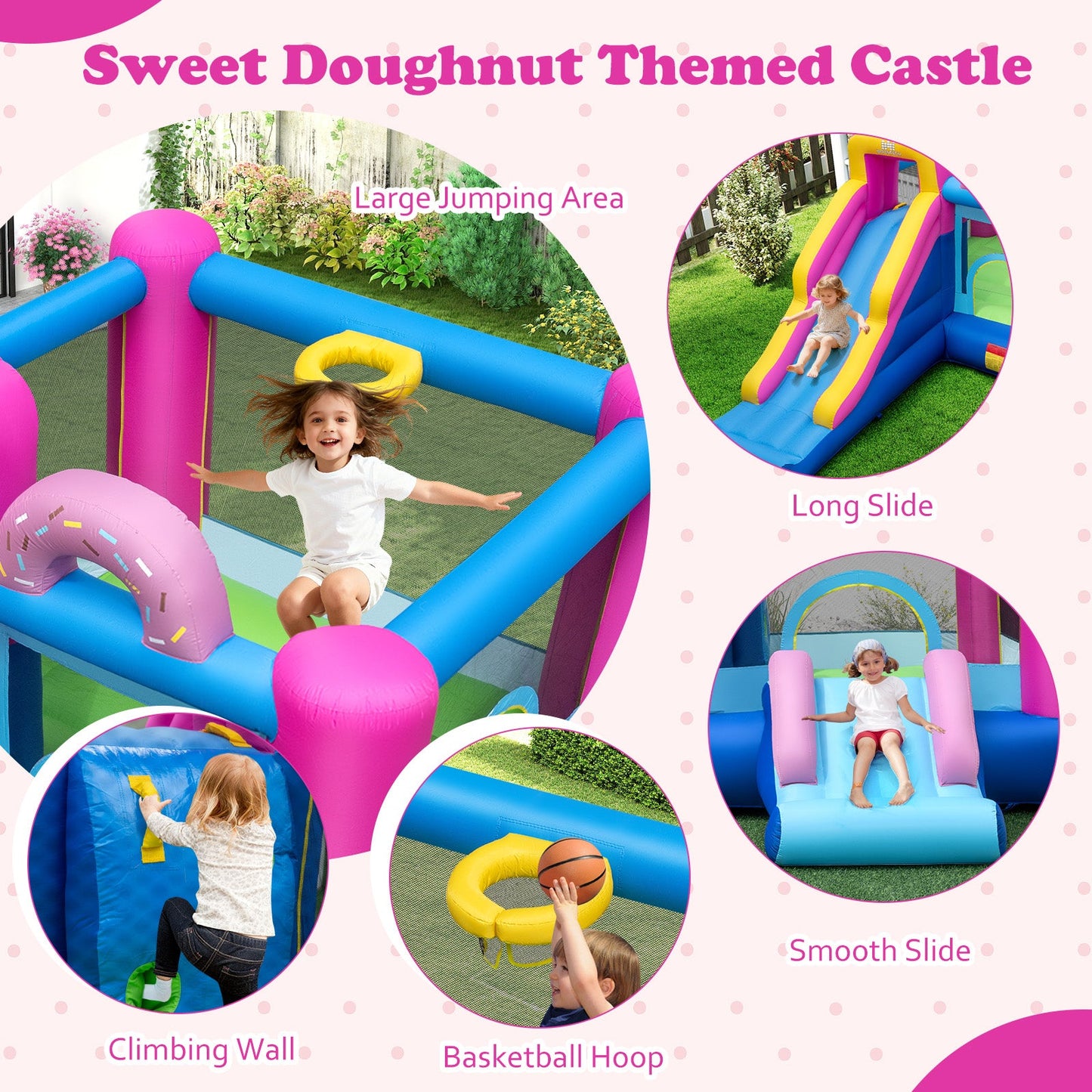 Inflatable Bounce House with Slides and Basketball Hoop (with 735W Blower)