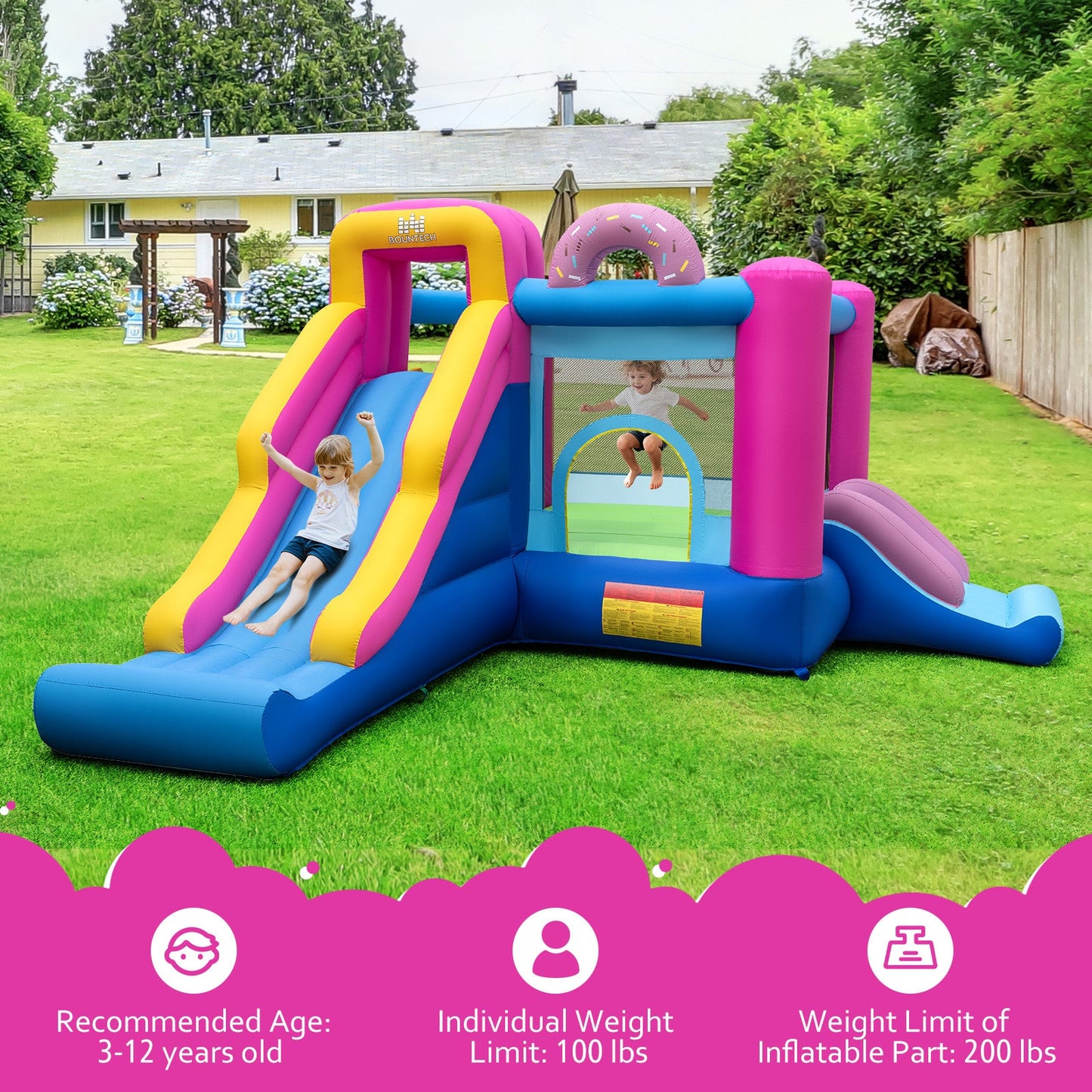 Inflatable Bounce House with Slides and Basketball Hoop (with 735W Blower)