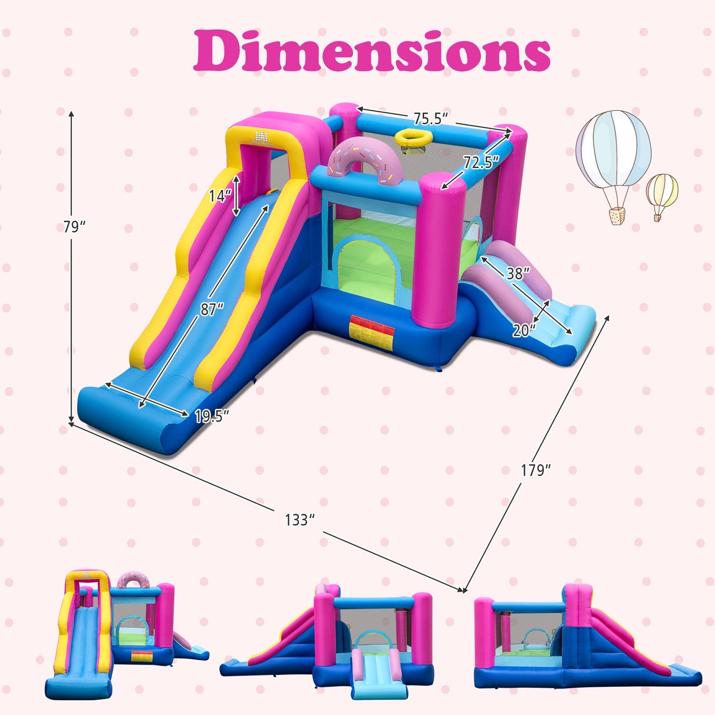 Inflatable Bounce House with Slides and Basketball Hoop (with 735W Blower)