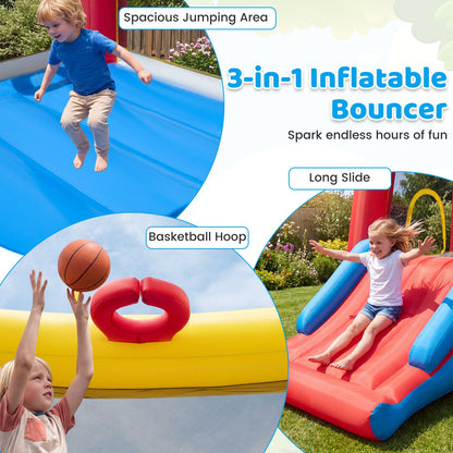 Inflatable Bounce House with Slide and Basketball Hoop