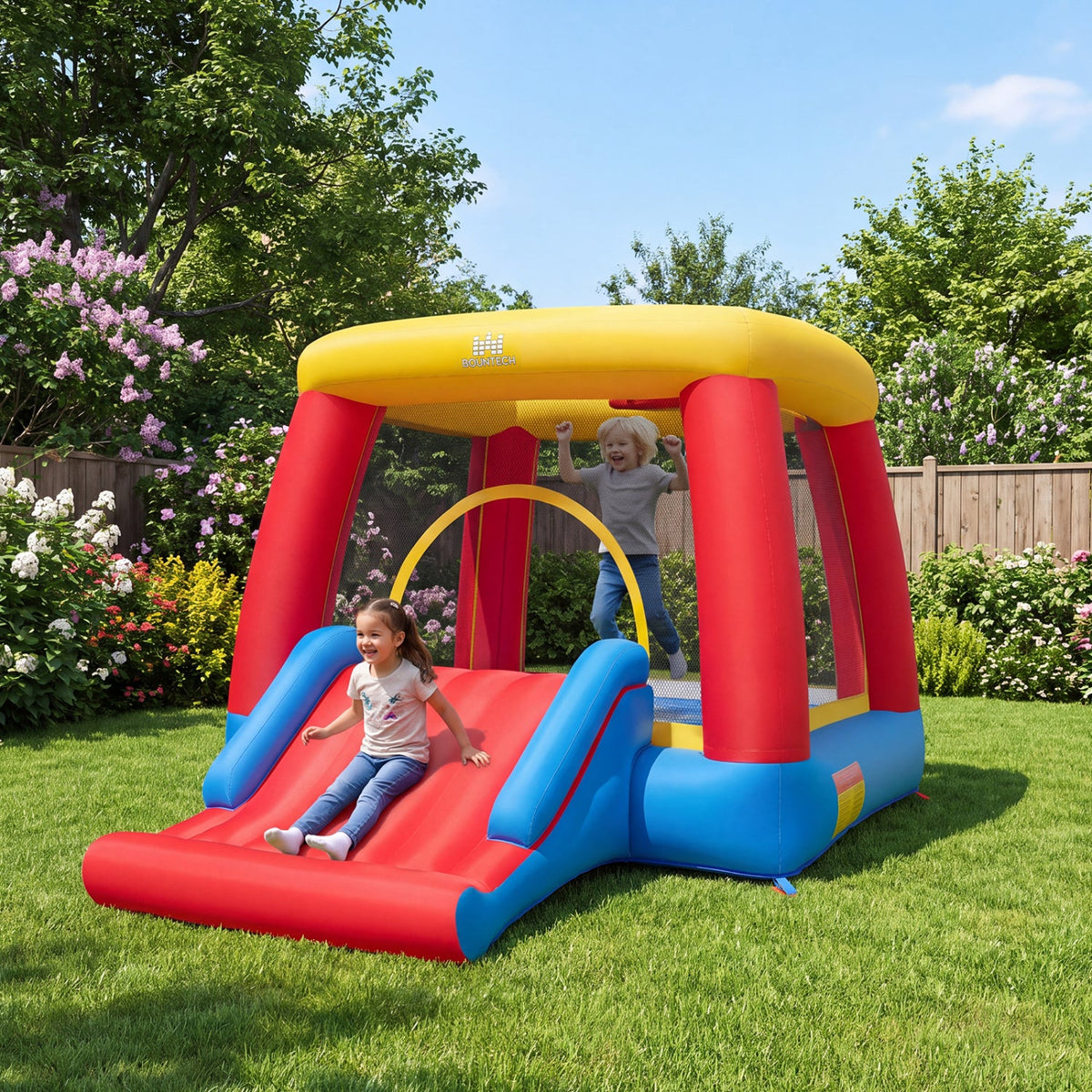 Inflatable Bounce House with Slide and Basketball Hoop