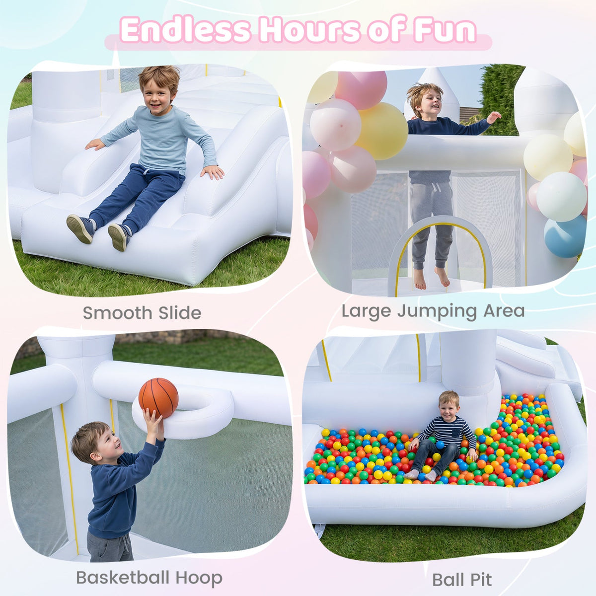 Inflatable Bounce House with Slide, Basketball Hoop & Blower