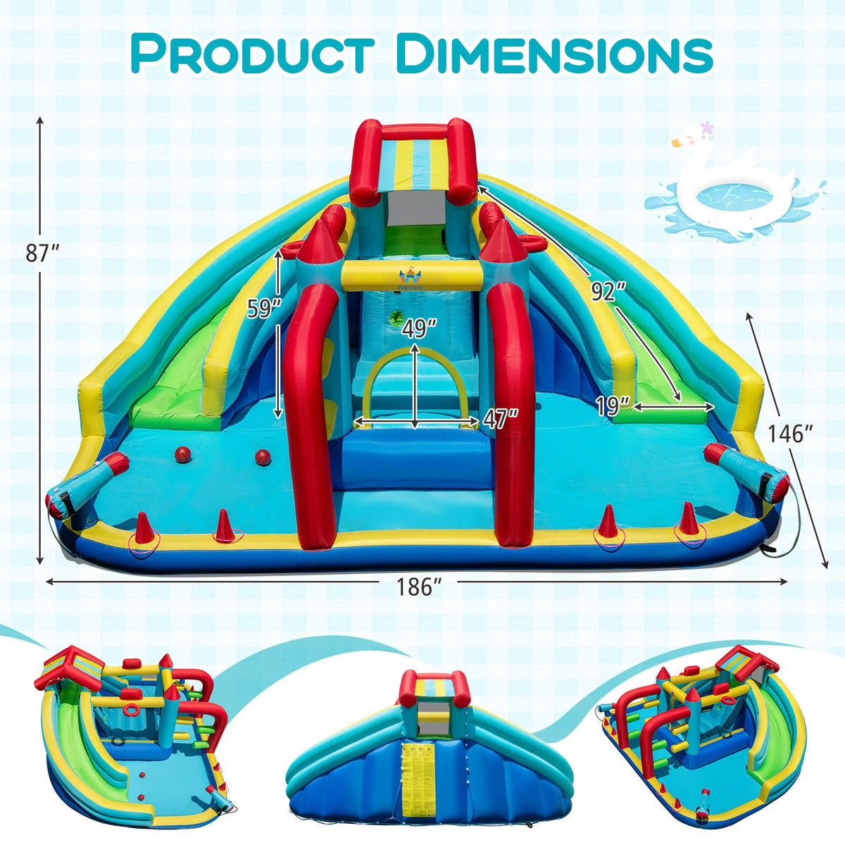 Inflatable Double Water Slide Park with 750W Blower and Obstacle Course